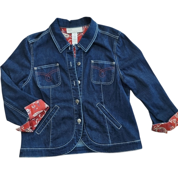 Sag Harbor Jackets & Blazers - Vintage Denim Paisley/Bandana Print Denim Jacket/Blazer
